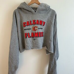 RBX Gray Cropped Calgary Flames Hoodie with Red Logo